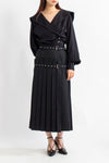 Wool Pleated Wrap Midi Dkirt
