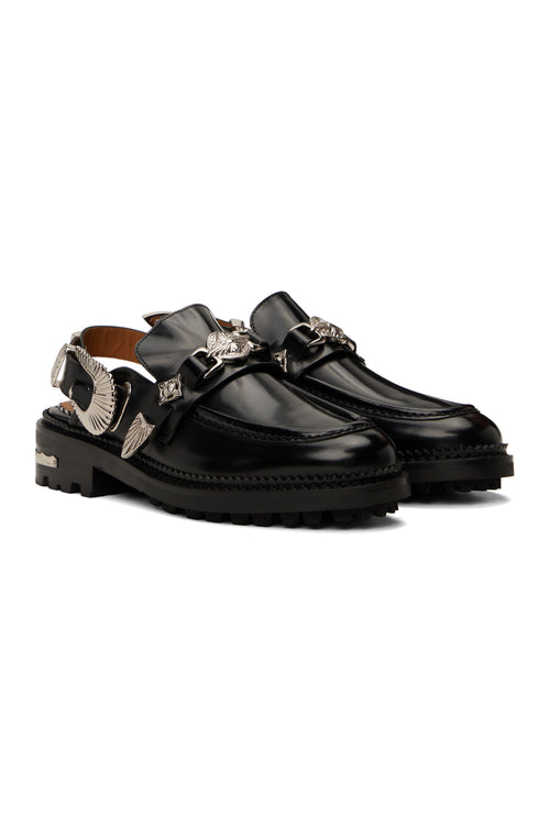 Metal Buckle Polido Leather Loafers