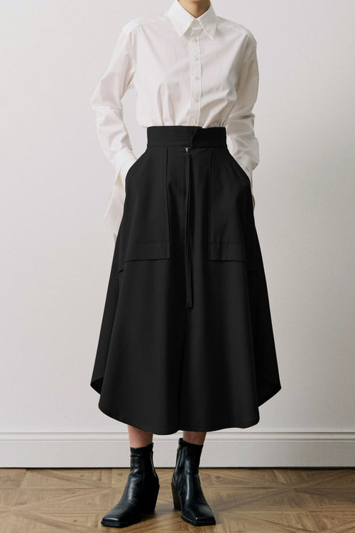 Wool Gabardine Work Flare Skirt