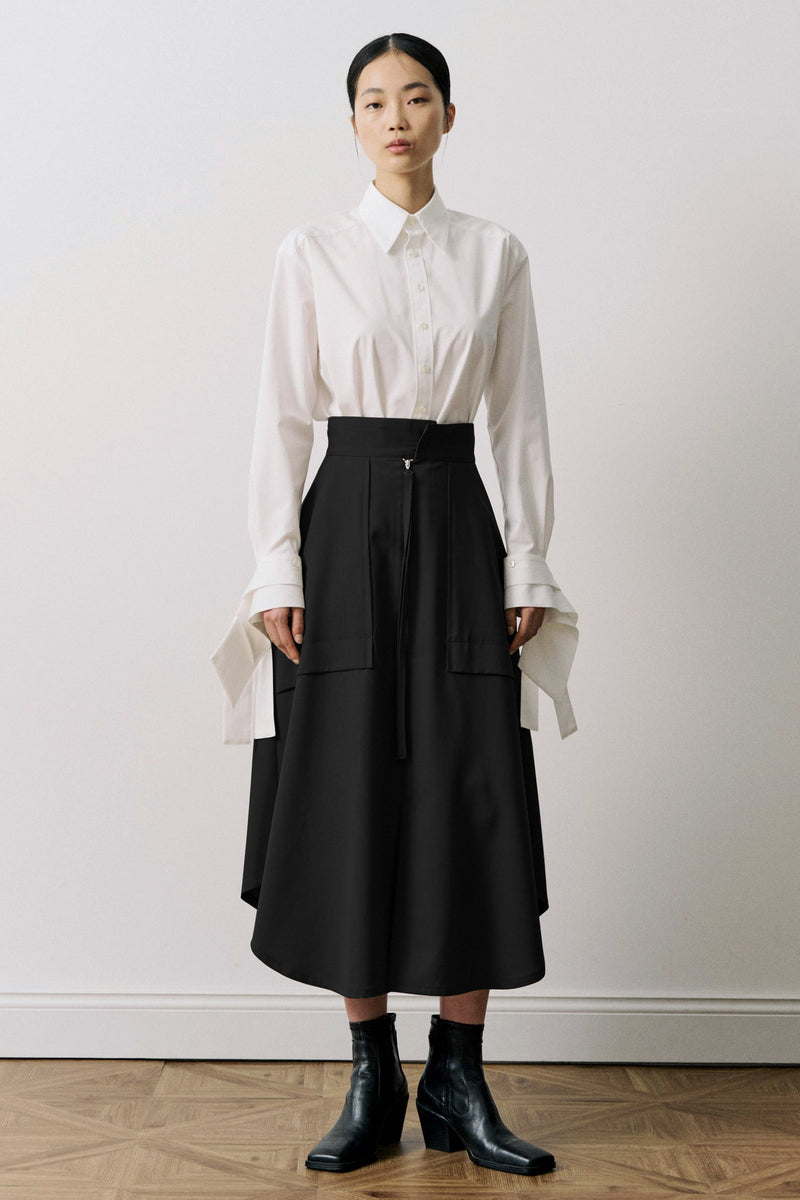 Wool Gabardine Work Flare Skirt