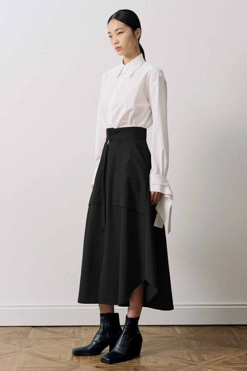 Wool Gabardine Work Flare Skirt