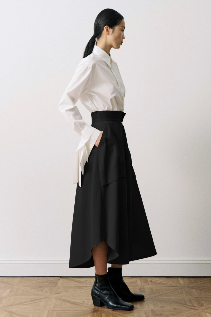 Wool Gabardine Work Flare Skirt
