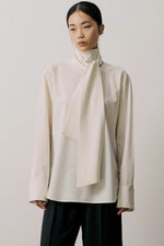 Wool-Blended Bow-Tie Blouse