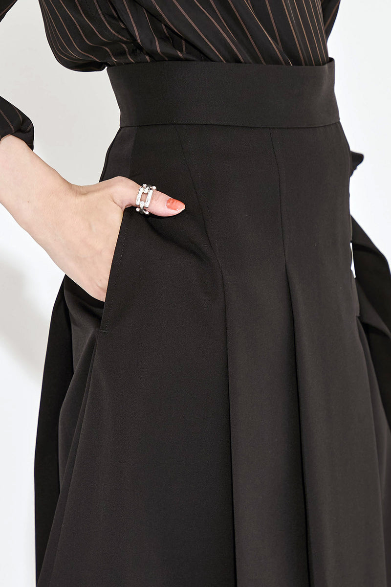 Double Belt Pleats Wool Skirt