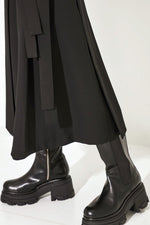 Double Belt Pleats Wool Skirt