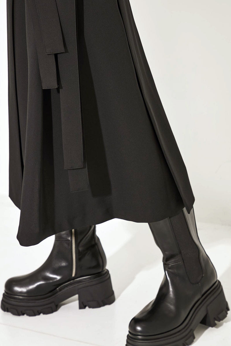 Double Belt Pleats Wool Skirt
