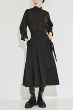 Double Belt Pleats Wool Skirt
