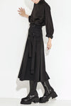 Double Belt Pleats Wool Skirt
