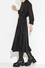 Double Belt Pleats Wool Skirt