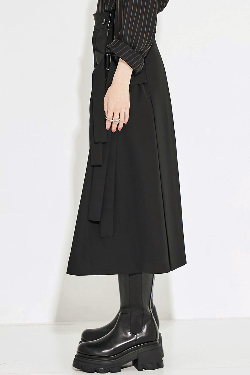 Double Belt Pleats Wool Skirt
