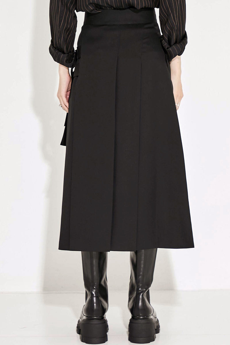 Double Belt Pleats Wool Skirt