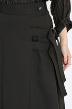 Double Belt Pleats Wool Skirt