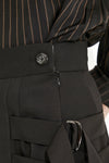 Double Belt Pleats Wool Skirt