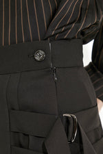 Double Belt Pleats Wool Skirt