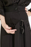 Double Belt Pleats Wool Skirt