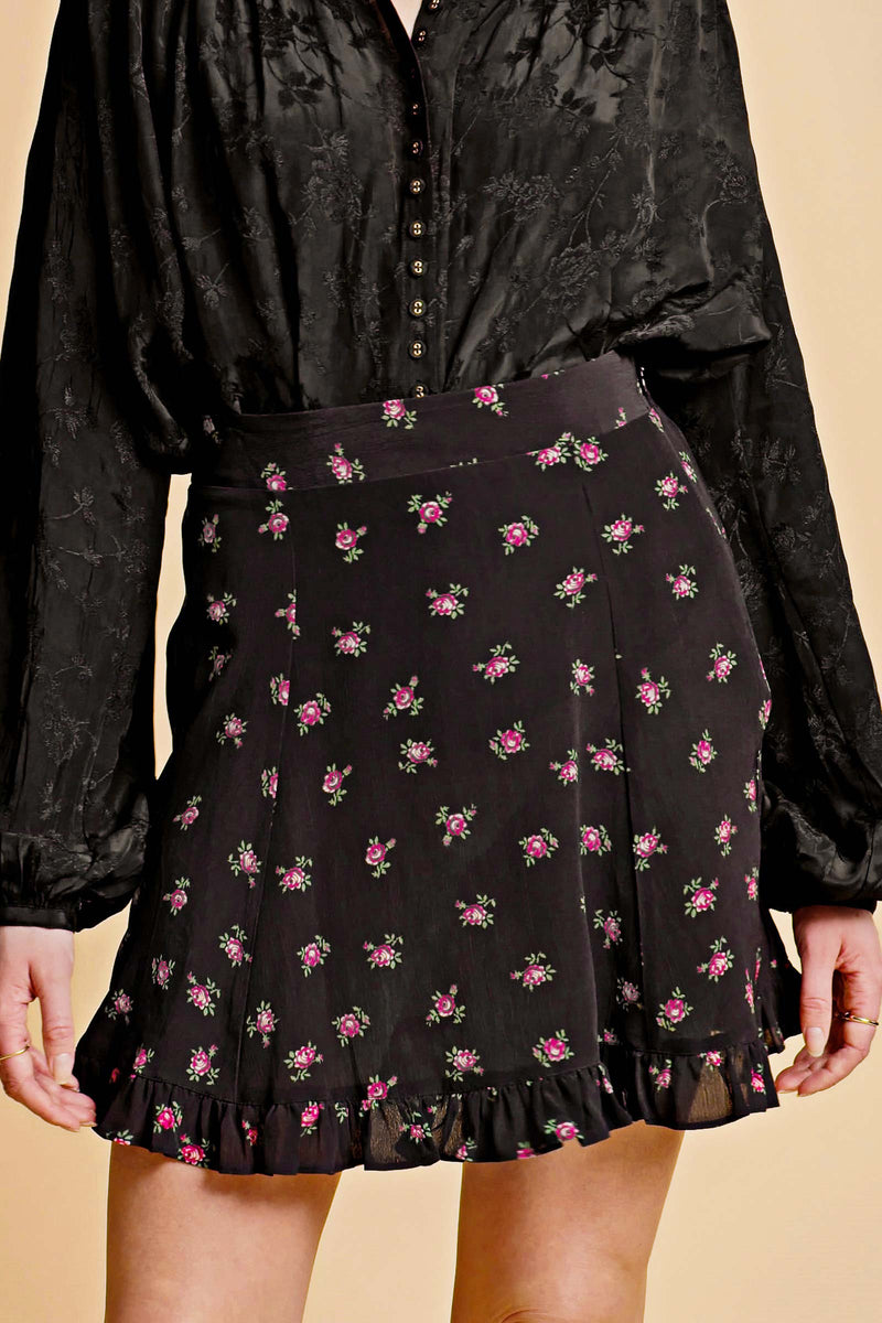 Autumn Floral-Print Viscose Skirt