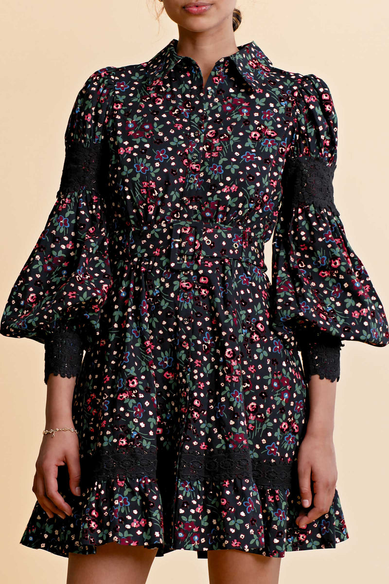 Floral-Print Cotton Belt Dress