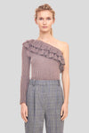 One-Shoulder Lurex Ruffle Pullover