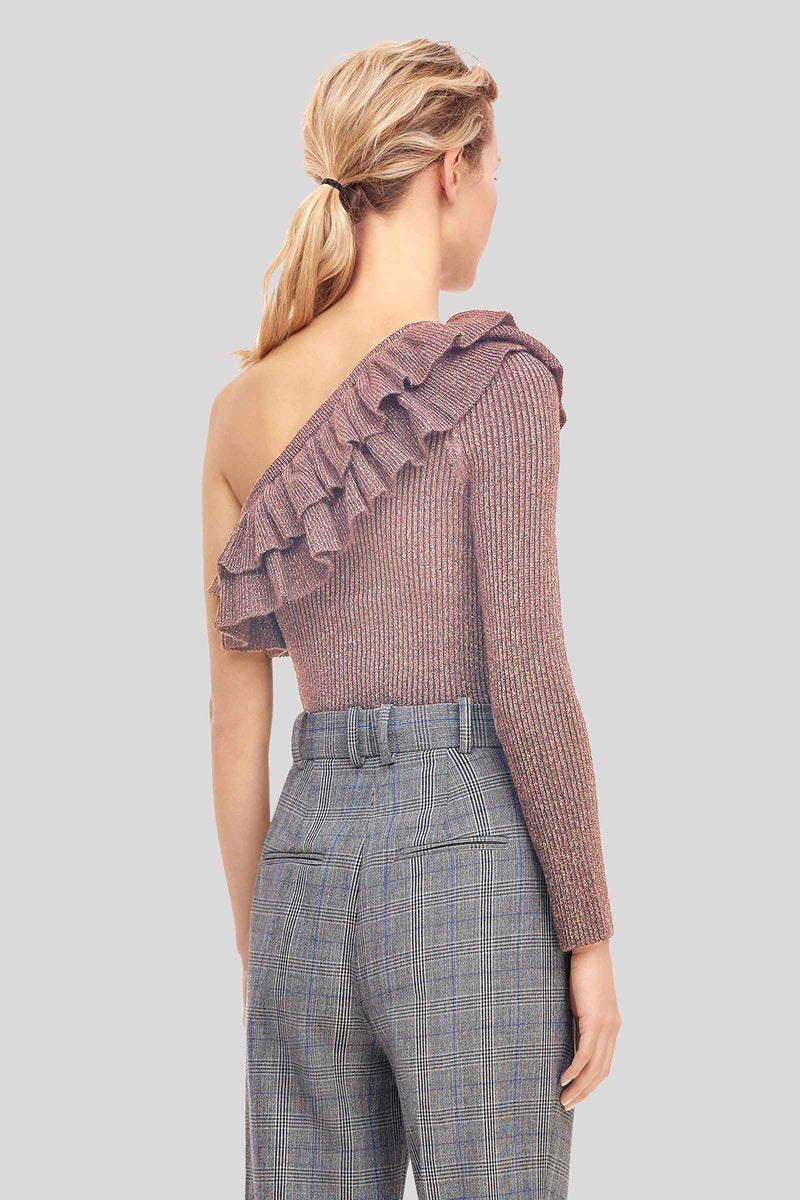 One-Shoulder Lurex Ruffle Pullover