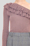 One-Shoulder Lurex Ruffle Pullover